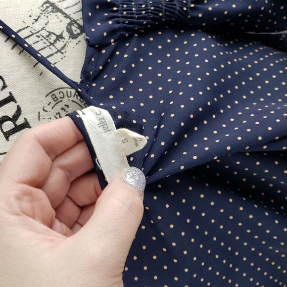{Jella C} Cold Shoulder Going Out Top Polka Dot Navy - Picture 5 of 6